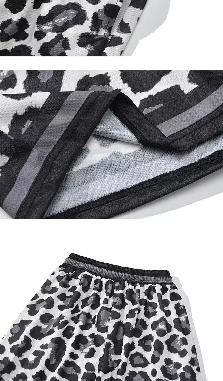 new leopard shorts mens basketball shorts quick drying sports short pants summer mesh breathable sweatpants high street shorts sporty tapered joggers