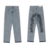 fashion back letters embroidery denim jeans mens casual zipper straight harajuku jean trouser hip hop streetwear pants joggers unique joggers style 5473