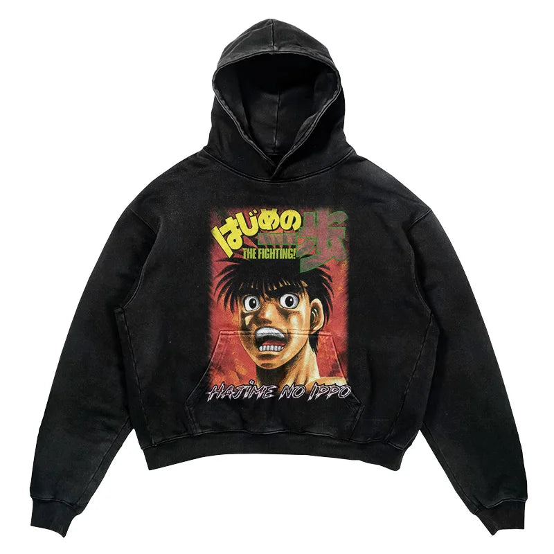 2024 Men Spring Hoodie Retro Japanese Anime Graphic Hoodies Boxer Hip