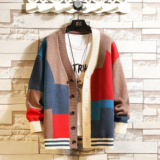 varsity flame pullover for men with bold graphic knit design, perfect for 2025 fashion, street fashion menswear trend for sea