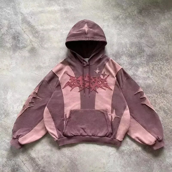 Street Y2K New Fashion Trend Stitching Patch Pullover Hoodie Women Har
