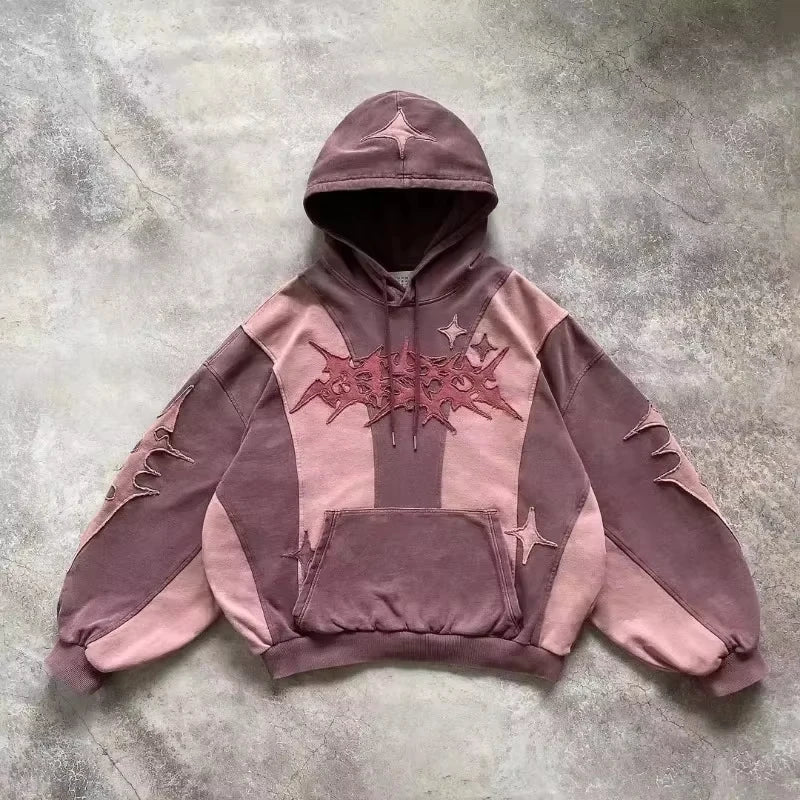 Street Y2K New Fashion Trend Stitching Patch Pullover Hoodie Women Har