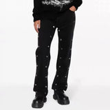 detachable button black washed baggy jeans for men straight harajuku ropa hombre loose denim trousers oversized cargo pants baggy cargo bottoms