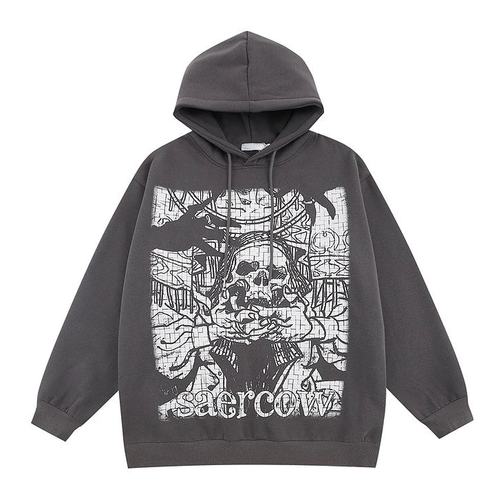 cyberpunk oversized shirt featuring 2023 retro streetwear harajuku hoodie sweatshirt skull graphic cotton hoodies mens hip hop punk thick hooded pullover unisex