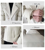 Men Winter Faux Fur Collar Splice Leather Business Casual Cotton-padded Jacket Streetwear Fashion Loose Leather Parka Coat