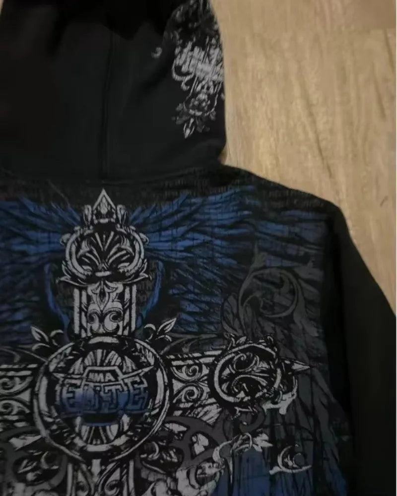American Fashion Joker Goth Printed Zipper Hoodie Men Street Hip Hop L