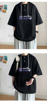 Harajuku Vintage anime – New Mens Casual Hooded Y2K T Shirt Summer Short Sleeve