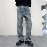 men jacquard streetwear hip hop vibe casual straight denim jeans pants boyfriend high street ripped jeans trousers unique jeans style 3125