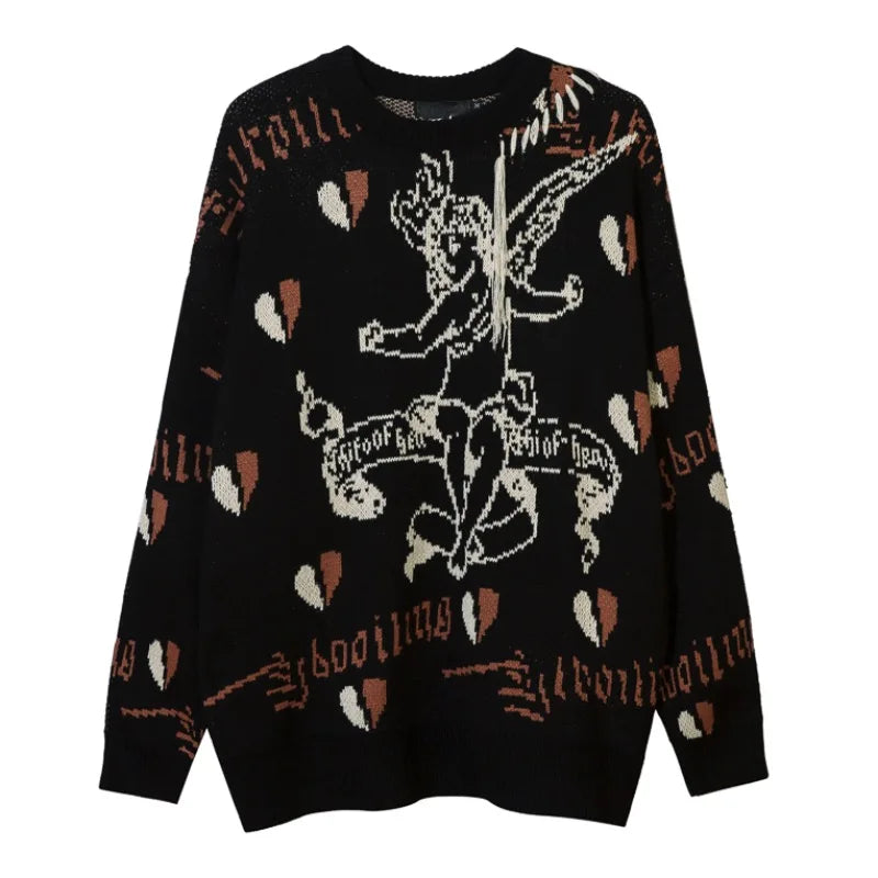 hip hop harajuku angle pattern knitted sweater unisex pullover streetwear winter casual loose mens sweater warm jumper knitwear - gothic aesthetic hoodie for winter, oversized streetwear hoodie, high quality cotton hoodie