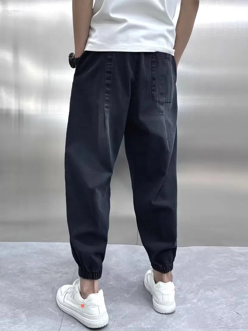 harajuku fashion harem pants mens printed cargo jeans vintage elastic waistband baggy jeans hip hop streetwear men clothing utility cargo pants