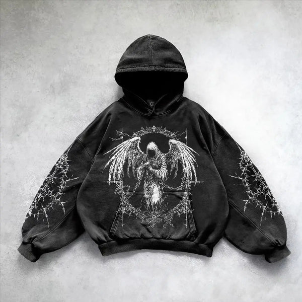 Harajuku Cotton Thick Material Gothic Angel Hoodie Women Super Large H
