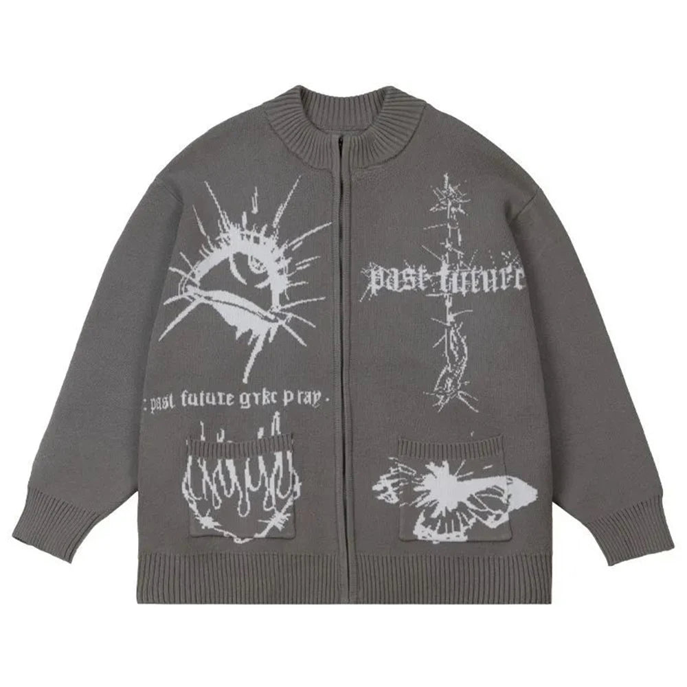 oversized knit pullover, fall/winter fashion, soft knit pullover with flame design, y2k fashion statement