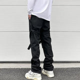 fashion knee adjust belt decoration denim jeans zipper straight jeans hip hop streetwear mens casual loose joggers jeans pants streetwear sweatpants