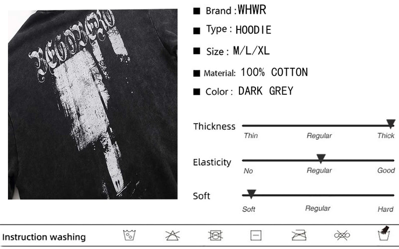 Winter Washed Cotton Hoodies Gothic Letter Print Hooded Vintage Landsc
