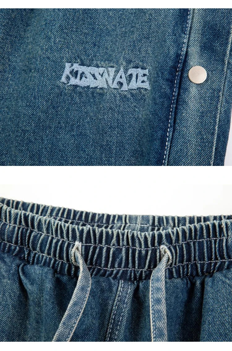 washed distressed denim sweatpant cashew flower patchwork oversized splice buckle jogging jeans casual button baggy men clothing unique joggers style 4371