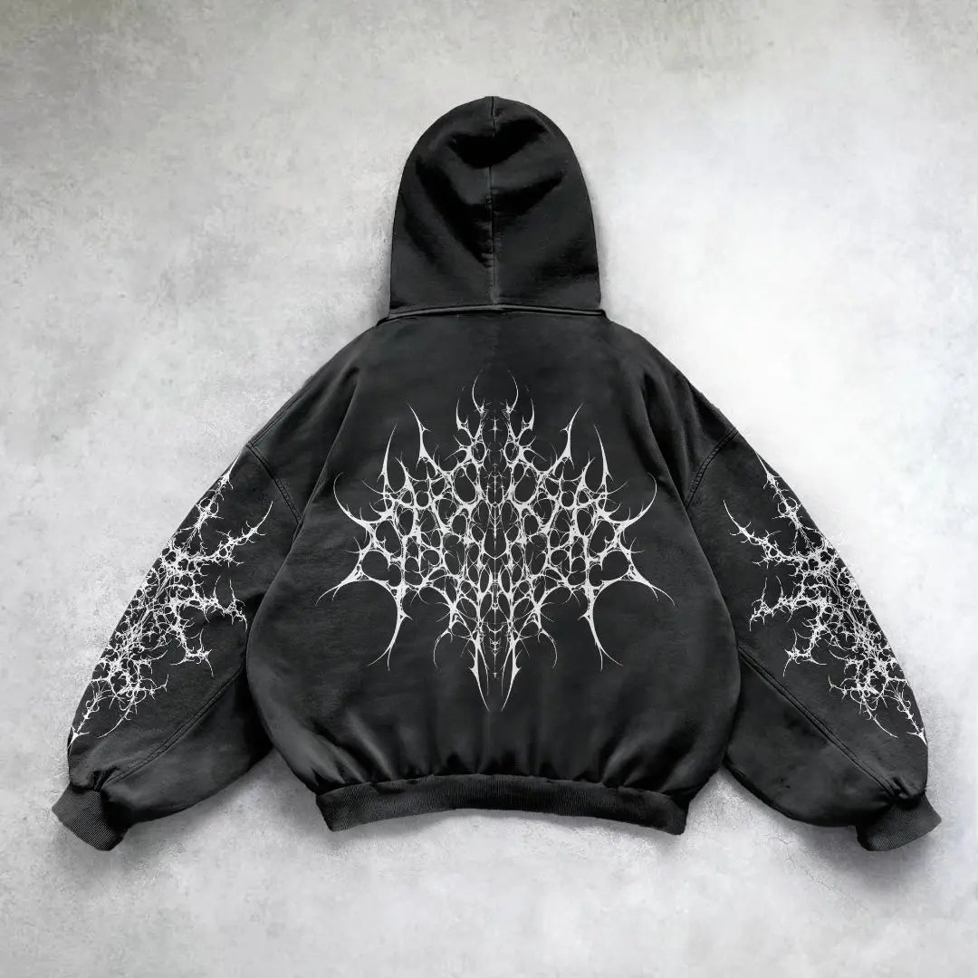 American Hip Hop Retro Pattern Print Hoodie Women Y2K New Street Casual
