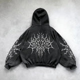 American Hip Hop Retro Pattern Print Hoodie Women Y2K New Street Casua