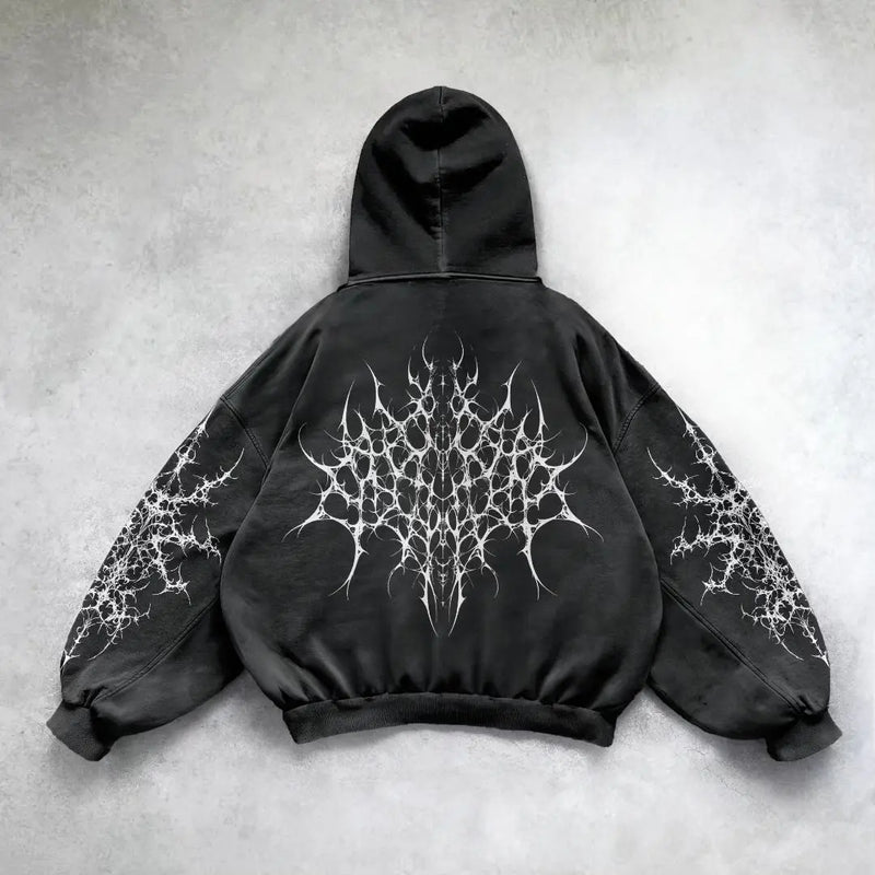 American Hip Hop Retro Pattern Print Hoodie Women Y2K New Street Casua