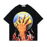 Cyberpunk Broken heart – Men Horror Hand Earth Printed T Shirt Summer Gothic Hip Hop