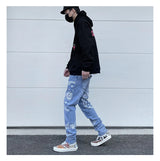 mens high street paisley print denim jeans casual hip hop distressed jeans slim fit skinny denim pants joggers streetwear men unique joggers style 1236