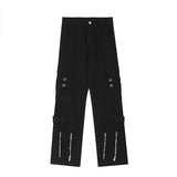 hip hip pants men bottom zipper cargo pants streetwear side pockets harajuku joggers unisex baggy loose straight cotton trousers unique joggers style 3222
