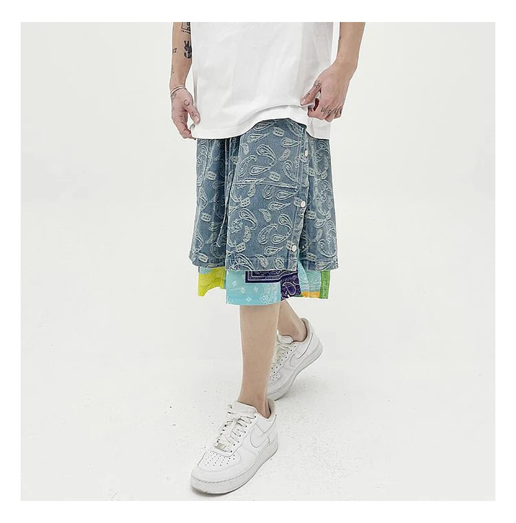 hip hop loose shorts elastic waist pants fashion patchwork half pant mens summer casual drewstring streetwear sportswear jogger unique joggers style 3430
