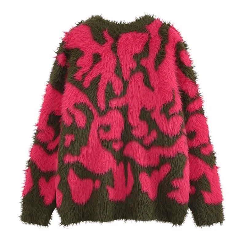 hip hop knitted pullover, bold design pullover, cozy fashion fit, stylish street outfit, modern aesthetic appeal