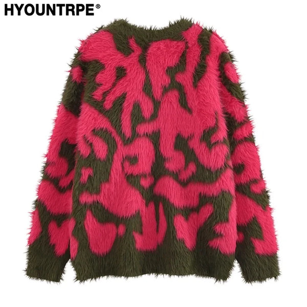 hip hop knitted pullover, bold design pullover, cozy fashion fit, stylish street outfit, modern aesthetic appeal
