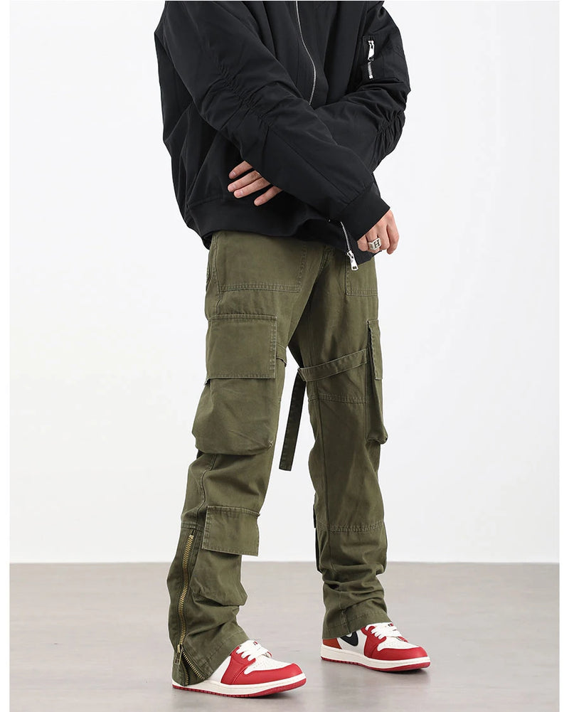 mens hip hip pants retro cargo pant streetwear side pockets bottom zipper harajuku joggers casual loose straight cotton trousers unique joggers style 3832