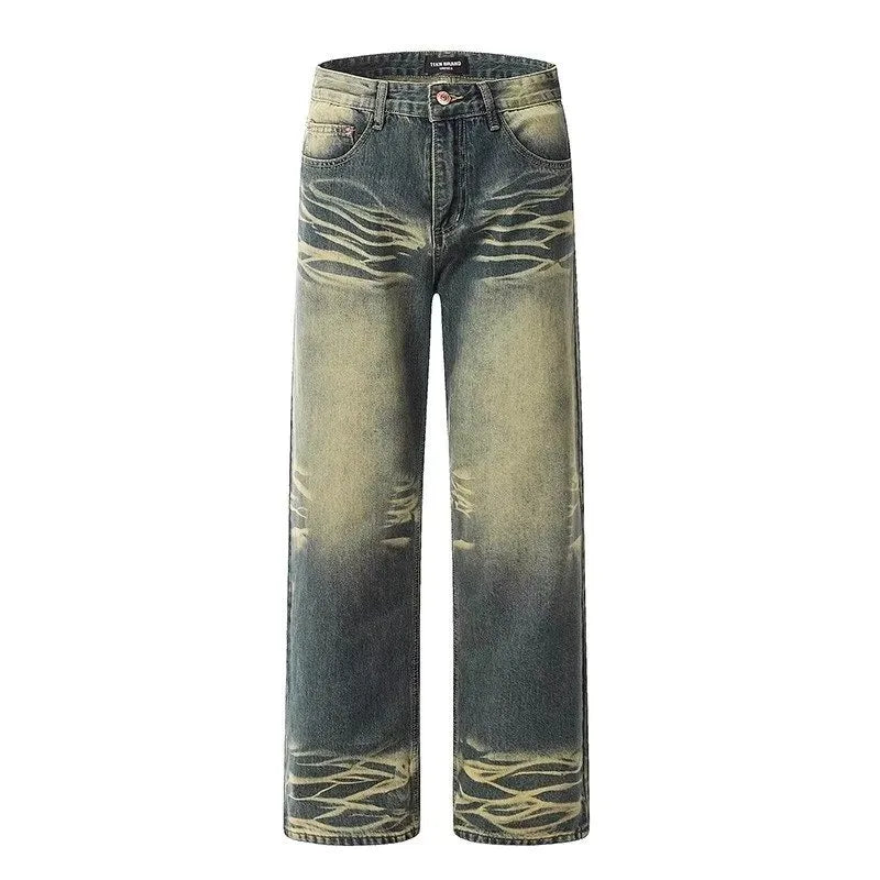 new summer street fashion set mens cotton retro letter printed t shirt halo dyed washed jeans suits male hip hop 2 pcs 2024 unique jeans style 4714