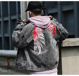 back wing embroidery denim jacket coat mens fashion hip hop harajuku jean coats outerwear casual streetwear jeans baggy jacke - variant style 411fa2 for streetwear fashion