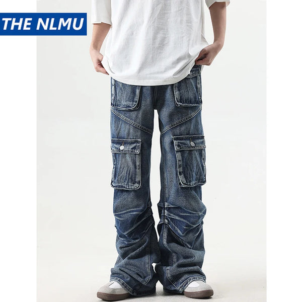 2024 multi pocket jeans vintage mens harajuku cargo denim pants retro hip hop straight loose jean pants 1 military streetwear pants