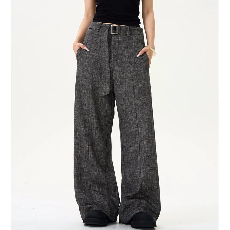 men women streetwear fashion loose casual belt wide leg suit pant boyfriend straight trousers baggy pants urban fashion pants