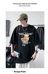 Anime Graphic tee – Funny Feel Good Bear Print Tops Man Casual Oversize T Shirt