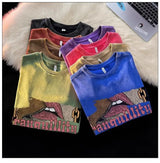 Glitchcore Aesthetic piece – Pure Cotton Heavyweight T Shirt Mens Summer American Retro W