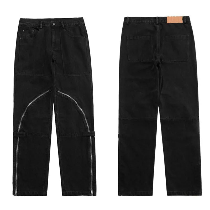 fashion denim straight pants hip hop jeans with zipper streetwear trousers new summer casual joggers men designer jeans for men unique joggers style 1146