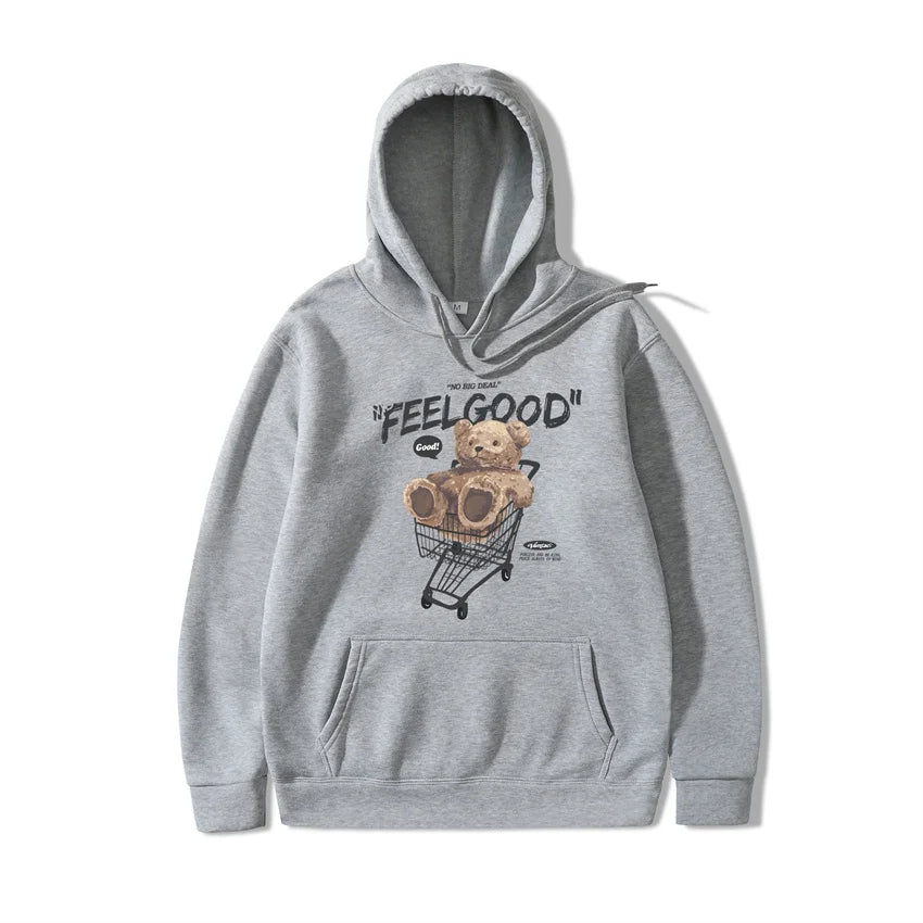 2022 Men Hip Hop Hoodie Sweatshirt Streetwear Bear Letter Shopping Car