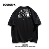 Y2k Broken heart – Trendy Street American Spider Web Print Round Neck Short Sle