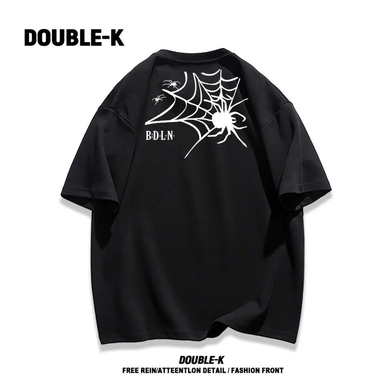 Y2k Broken heart – Trendy Street American Spider Web Print Round Neck Short Sle