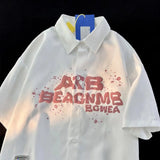 American retro letter printed short sleeved men and women summer new loose hip-hop personalized casual shirt top harajuku y2k