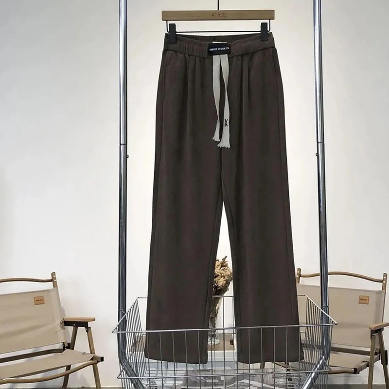 2024 spring and summer mens trousers loose casual fashionable trendy street solid color comfortable drawstring straight pants urban fashion pants
