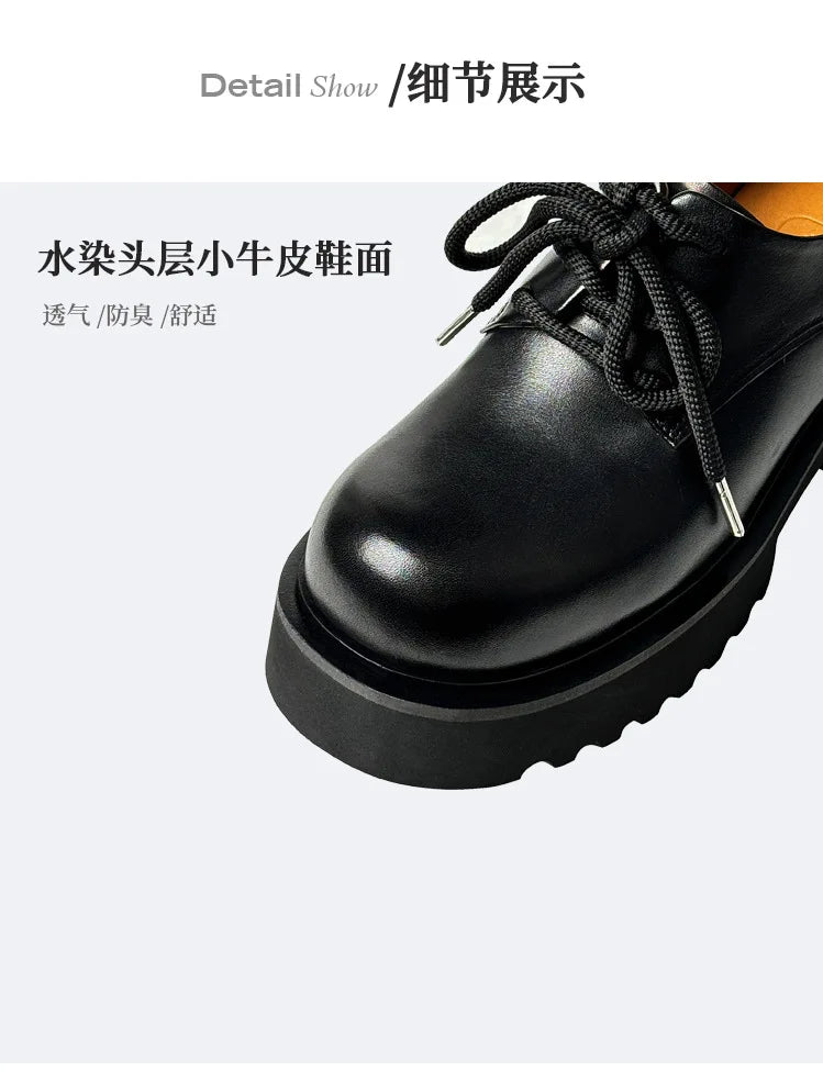 Men High Quality Genuine Leather Streetwear Fashion Casual Hip Hop Derby Shoes Cow Leather Rubber Foam Sole High Heels Shoes