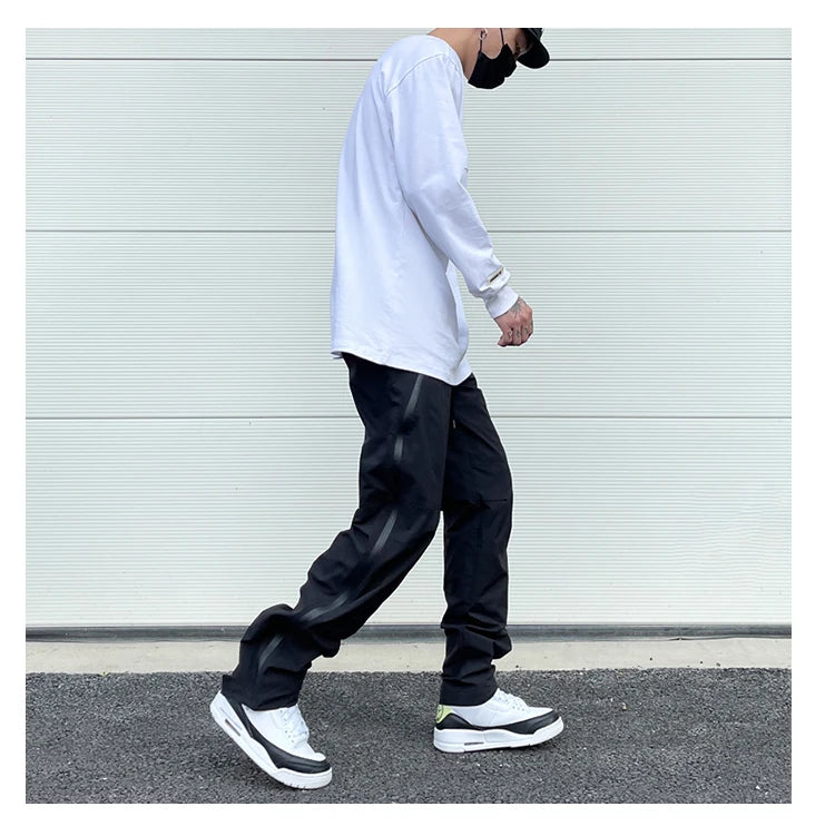 american street wear machine oversized joggers pants rubber side zipper nylon casual pants harajuku mens black track pants unique joggers style 3797