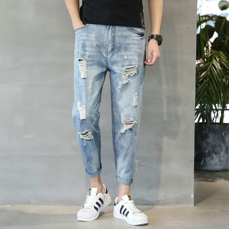 2023 autumn new light luxury fashion jeans men casual trousers korean version all match boutique clothing simple style unique jeans style 3983