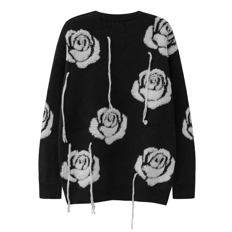fashion floral pattern knitted sweater men new casual o neck pollover unisex harajuku y2k streetwear loose knit sweaters jumpers - trendy hip hop fashion hoodie, high quality cotton hoodie, Y2K grunge street style