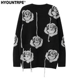 fashion floral pattern knitted sweater men new casual o neck pollover unisex harajuku y2k streetwear loose knit sweaters jumpers - trendy hip hop fashion hoodie, high quality cotton hoodie, Y2K grunge street style