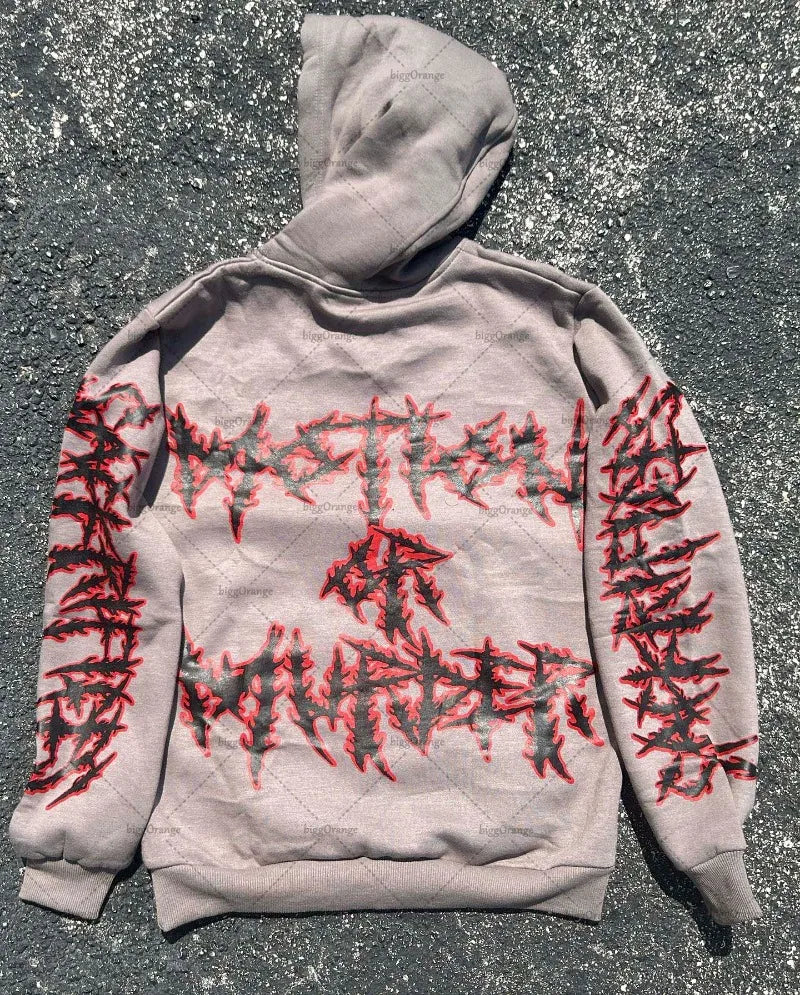 2023 New American Gothic Letter Print Oversized Hoodie Mens Y2K Retro