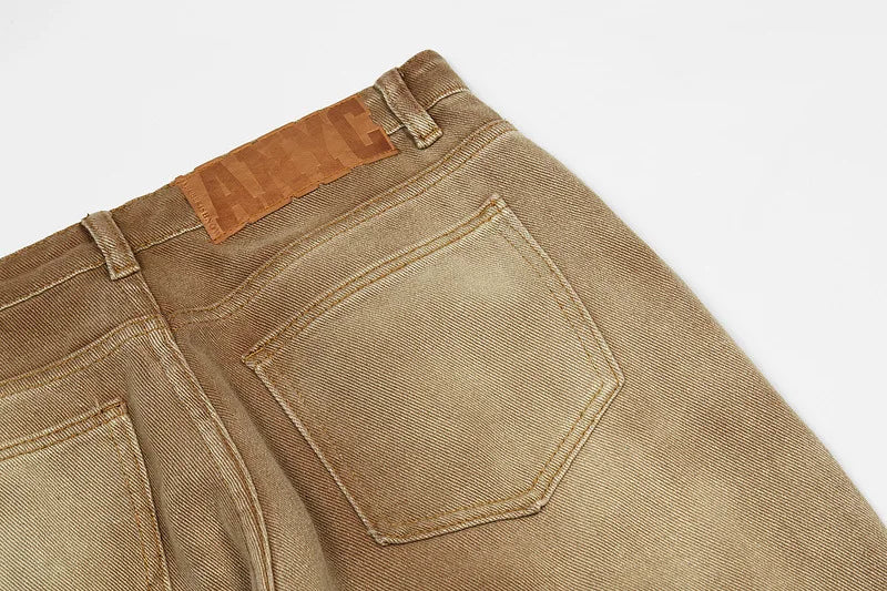 rainbowtouches men washed jeans vintage high street khaki gradient fashion trends jeans loose straight long pant casual pants unique jeans style 4086