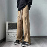 new korean fashion cargo straight pants for men autumn casual zipper pocket drawstring trousers classic tactical y2k pantalones utility cargo pants