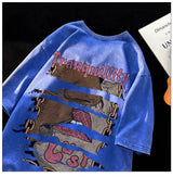 Glitchcore Aesthetic piece – Pure Cotton Heavyweight T Shirt Mens Summer American Retro W